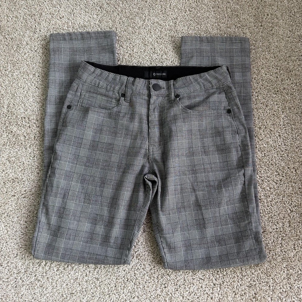 Fried Denim Jeans Mens 34x32 Gray Plaid Denim Slim Straight Stretch Casual Pants
